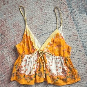 Free People Cream and Orange Floral Blouse